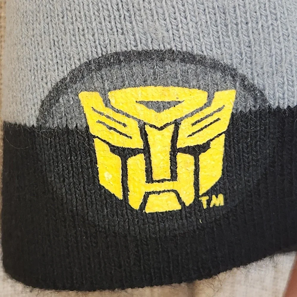 Transformers Bumblebee‎ Beanie Hat Youth Skull Cap Black Gray Stripes Logo 2009
